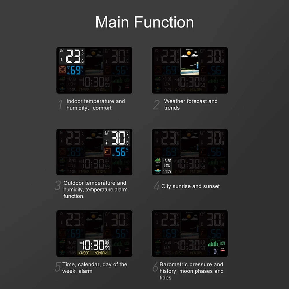 Multifunctional Weather Station Alarm Clock with Wireless Sensor-Black Sensor