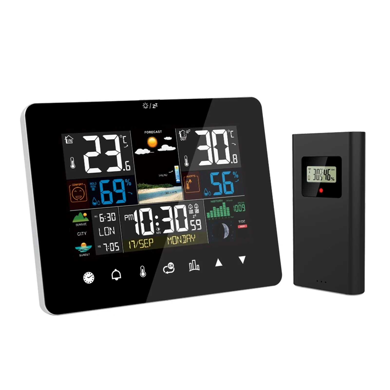 Multifunctional Weather Station Alarm Clock with Wireless Sensor-Black Sensor