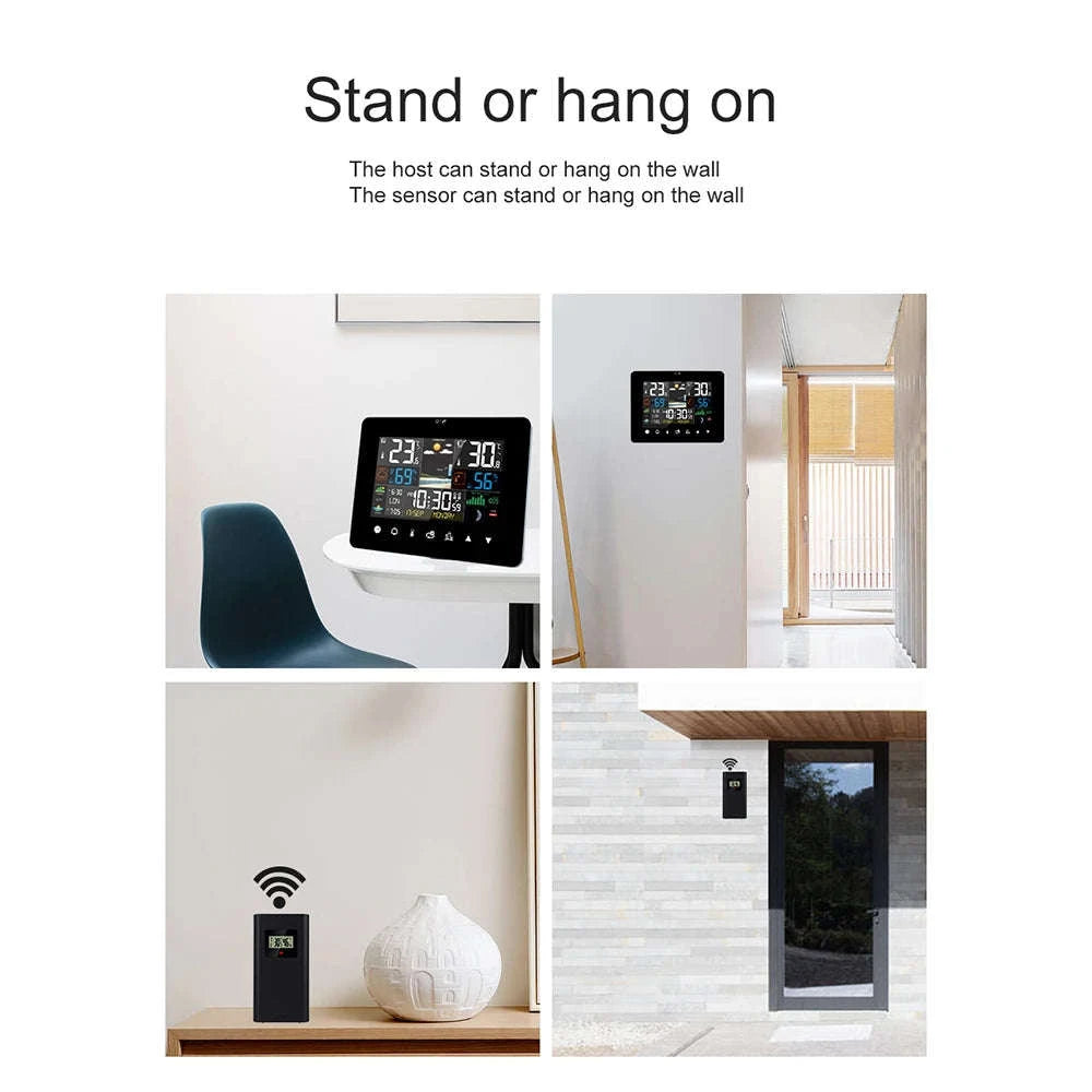 Multifunctional Weather Station Alarm Clock with Wireless Sensor-Black Sensor