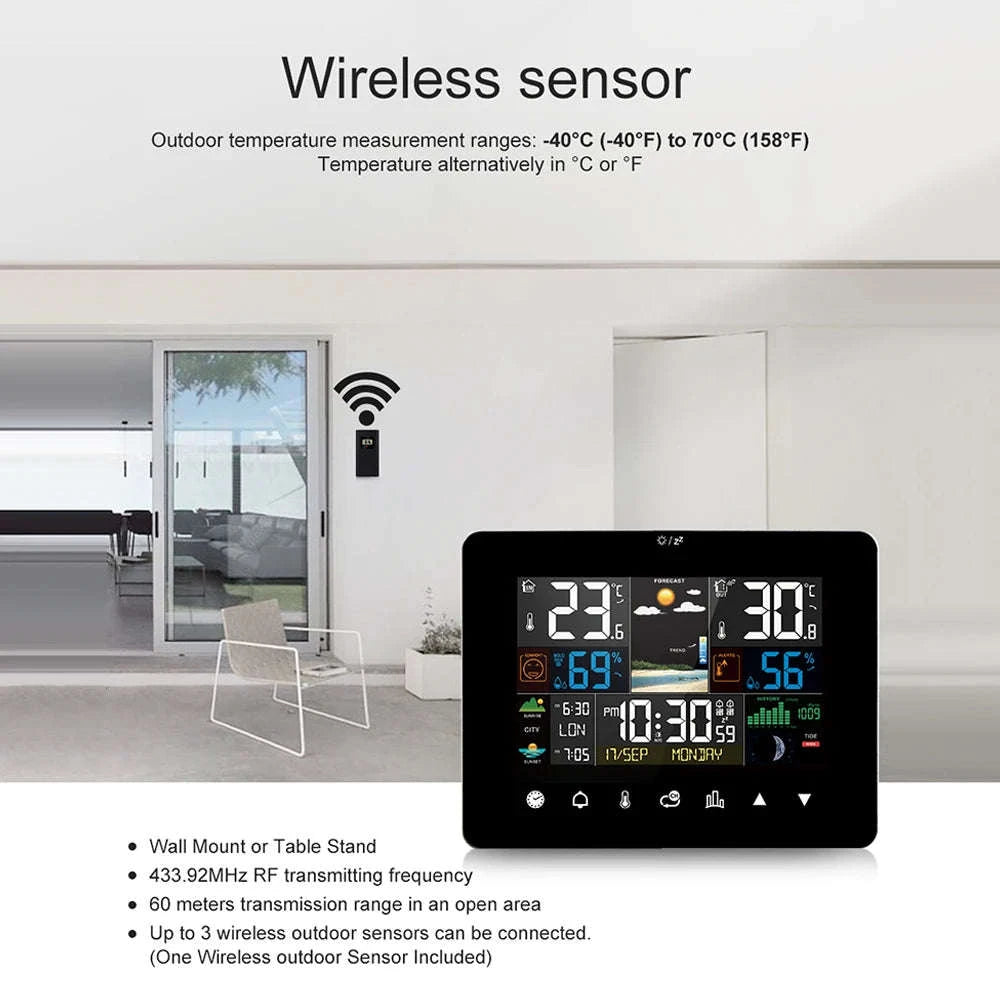 Multifunctional Weather Station Alarm Clock with Wireless Sensor-Black Sensor