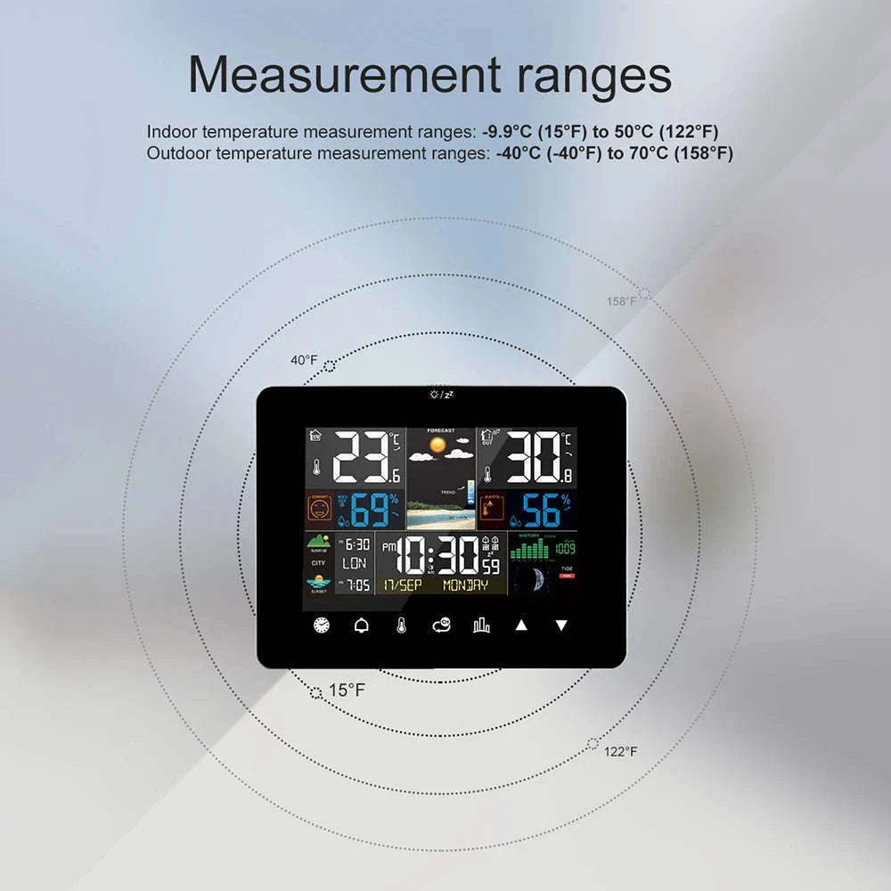 Multifunctional Weather Station Alarm Clock with Wireless Sensor-Black Sensor