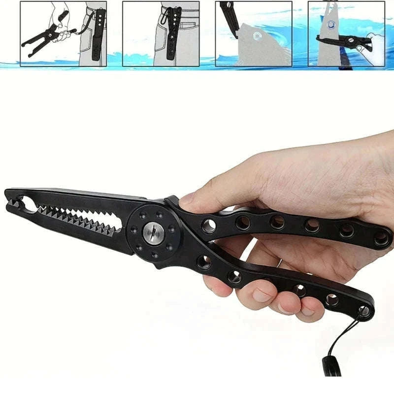 Multipurpose Fishing Pliers with Fish Grip & Hook Remover Tool-black