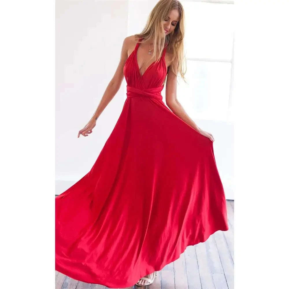 Multiway Wrap Convertible Dress-red / L