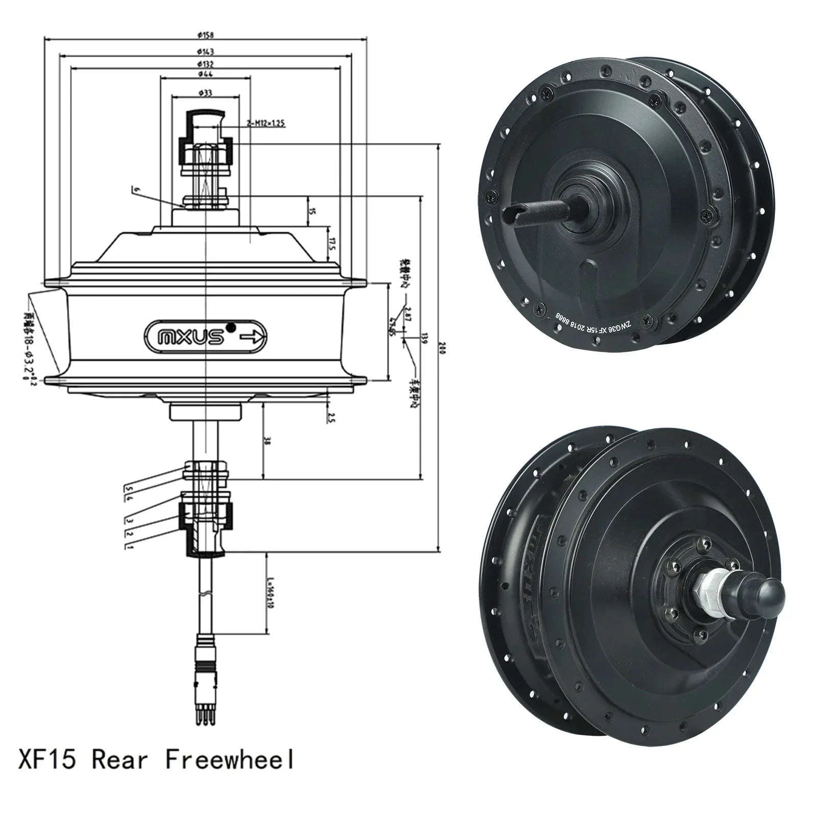 MXUS Electric Bicycle E‑Bike Motor Brushless Gear Hub Drive-XF07 Front 36V 250W / france