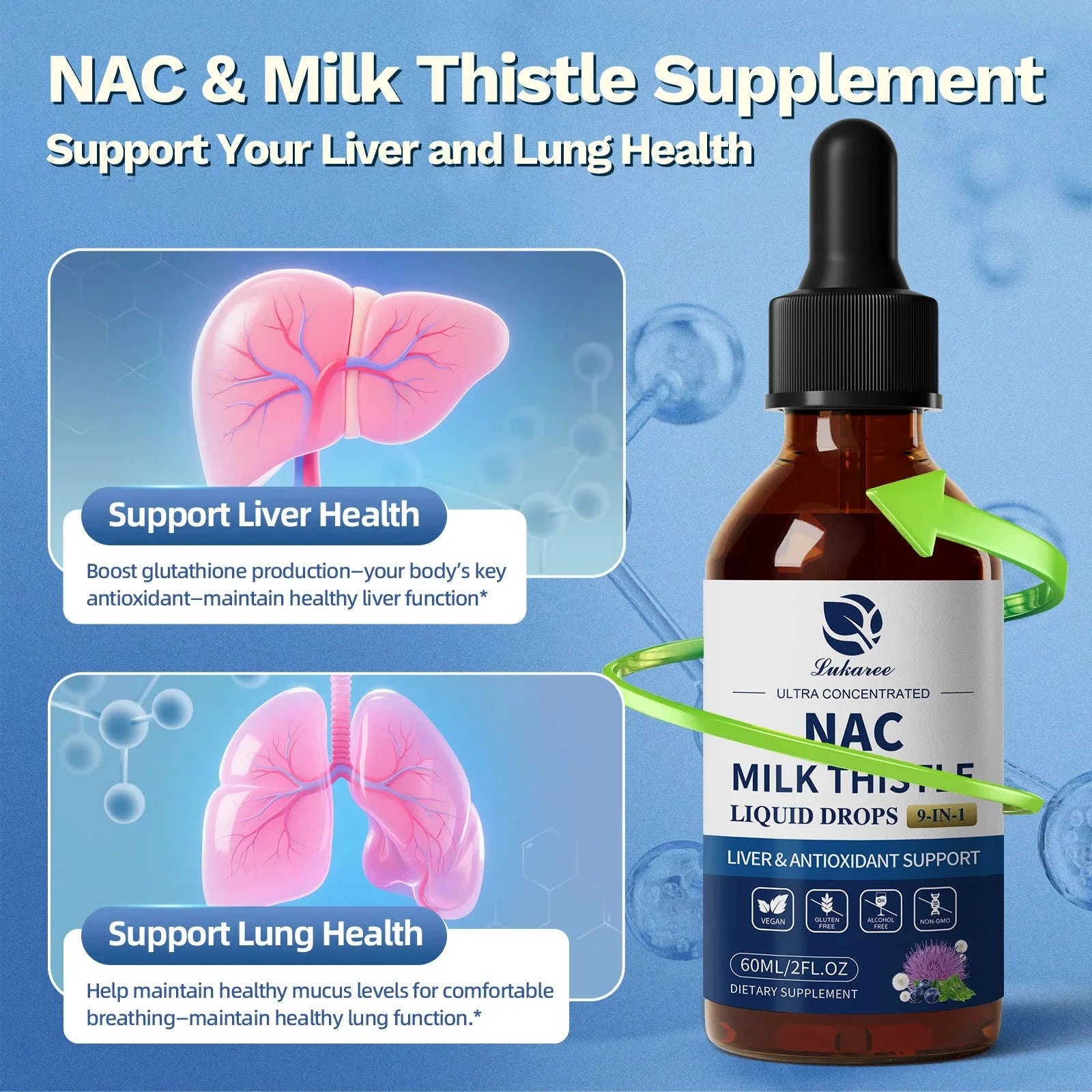 N-Acetyl-L-Cysteine Supplement with Milk Thistle and Selenium-60ml / 3bottles / United States