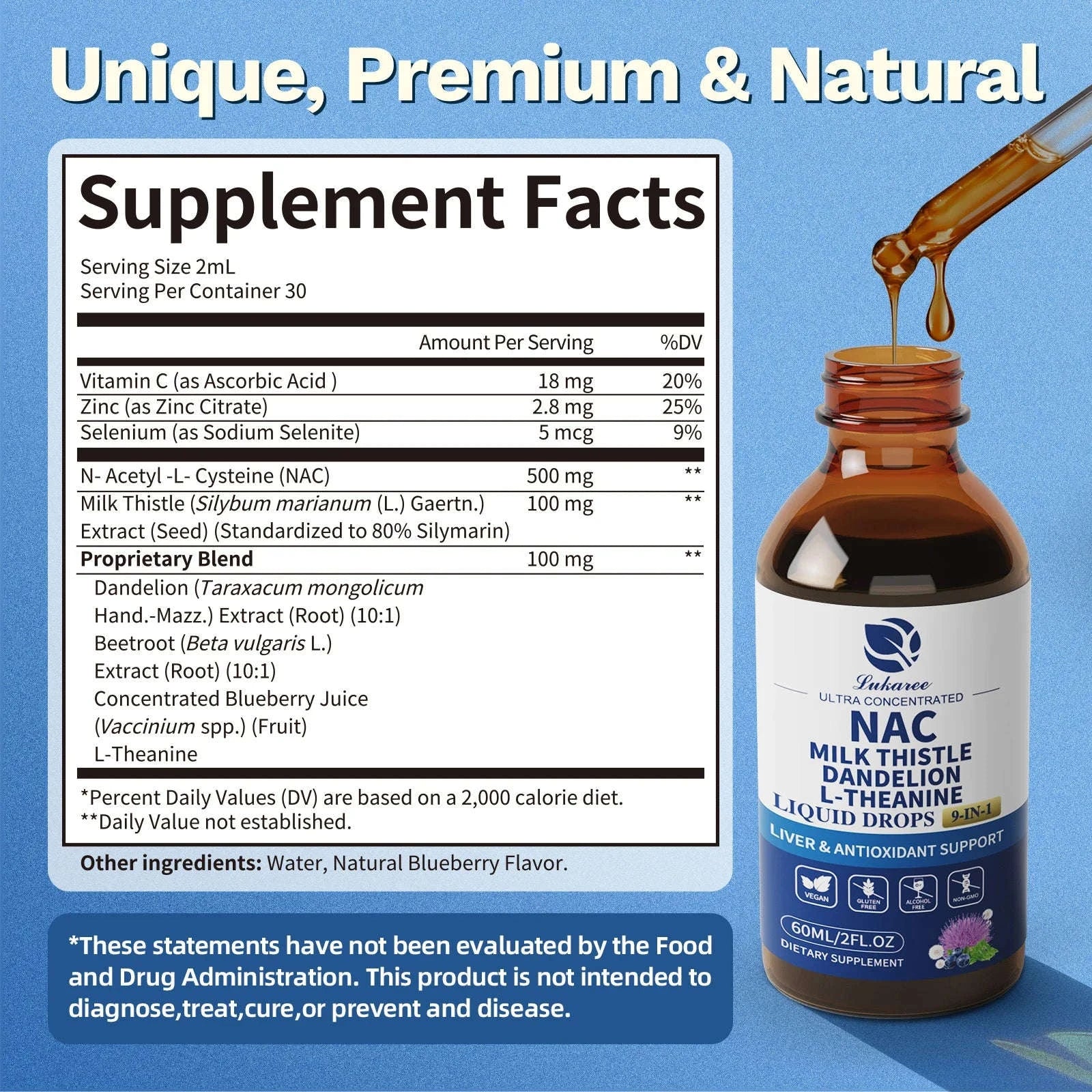 N-Acetyl-L-Cysteine Supplement with Milk Thistle and Selenium-60ml / 3bottles / United States