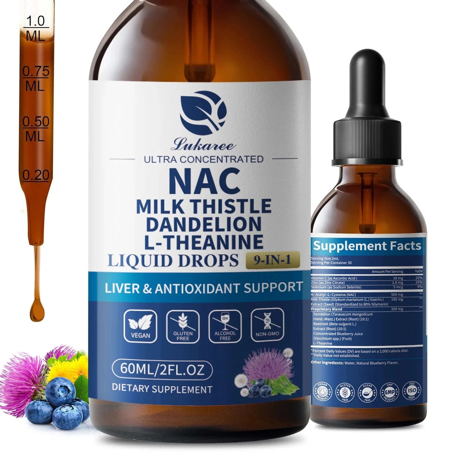 N-Acetyl-L-Cysteine Supplement with Milk Thistle and Selenium-60ml / 3bottles / United States