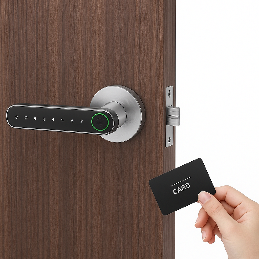 NAIERDI Fingerprint-Türschloss mit Karte 5-1 schlüssellose Bluetooth Smart Türschloss Tuya APP Sicherheit Digital-Türschloss mit Griff