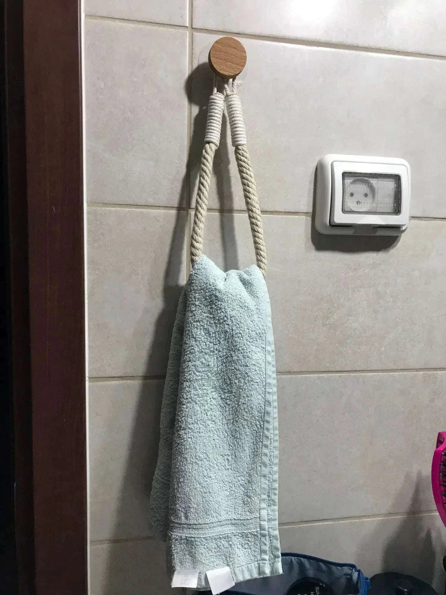 Nail-Free Boho Rope Towel Holder for Wall-Mounted Storage-square hemp