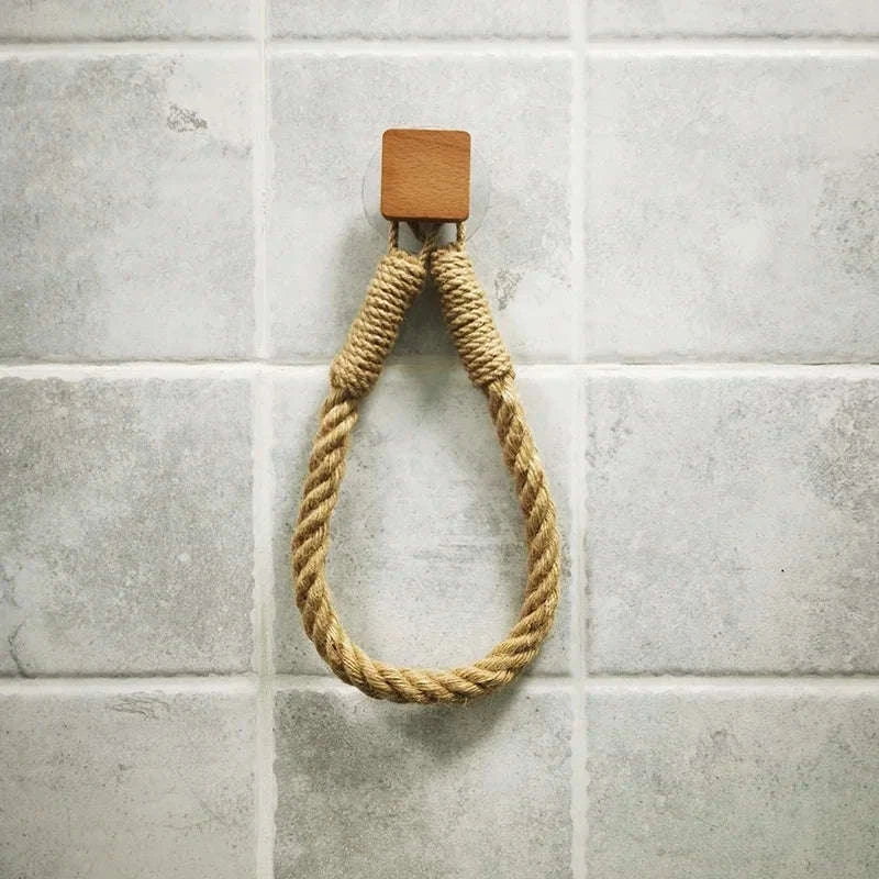 Nail-Free Towel Holder Rope Paper | Boho Wall-Mounted Towel Hook-square hemp