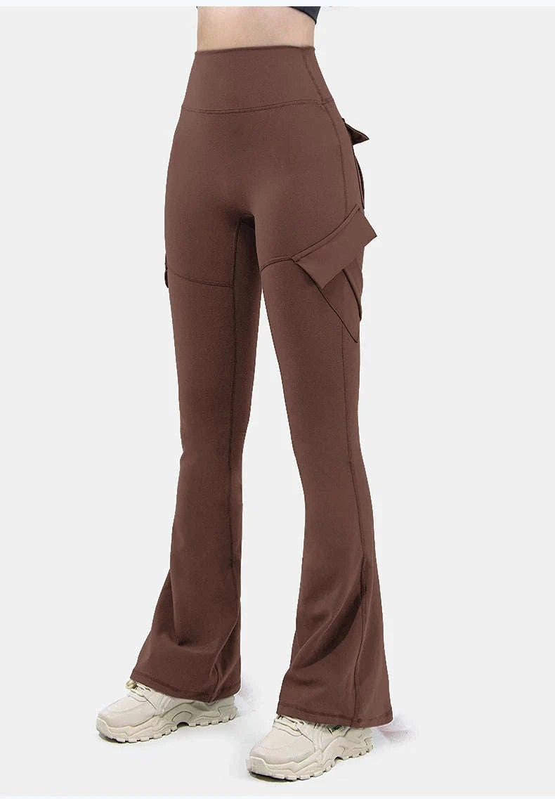 Naked Feeling Wide Leg Yoga Leggings with Pockets-army green / S