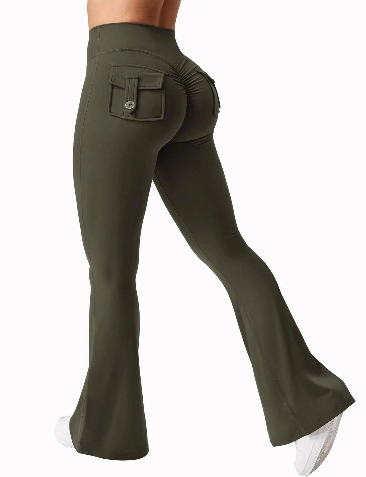 Naked Feeling Wide Leg Yoga Leggings with Pockets-army green / S