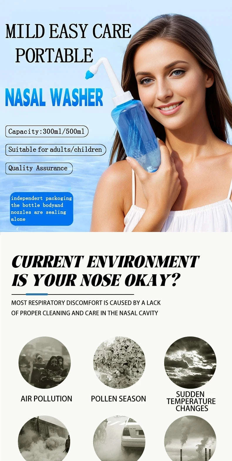 Nasal Irrigator Nose Wash Cleaner for Adults and Children-Manual 300ml