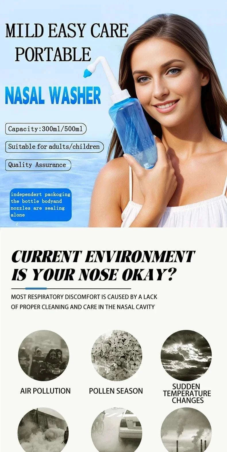 Nasal Irrigator Nose Wash Cleaner for Adults and Children-Manual 300ml