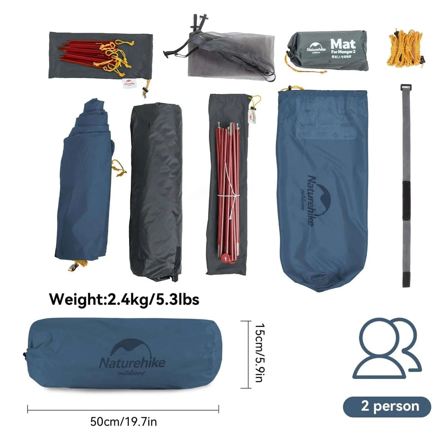 Naturehike Mongar 2-Person Ultralight Waterproof Trekking Tent-210T Blue / Germany