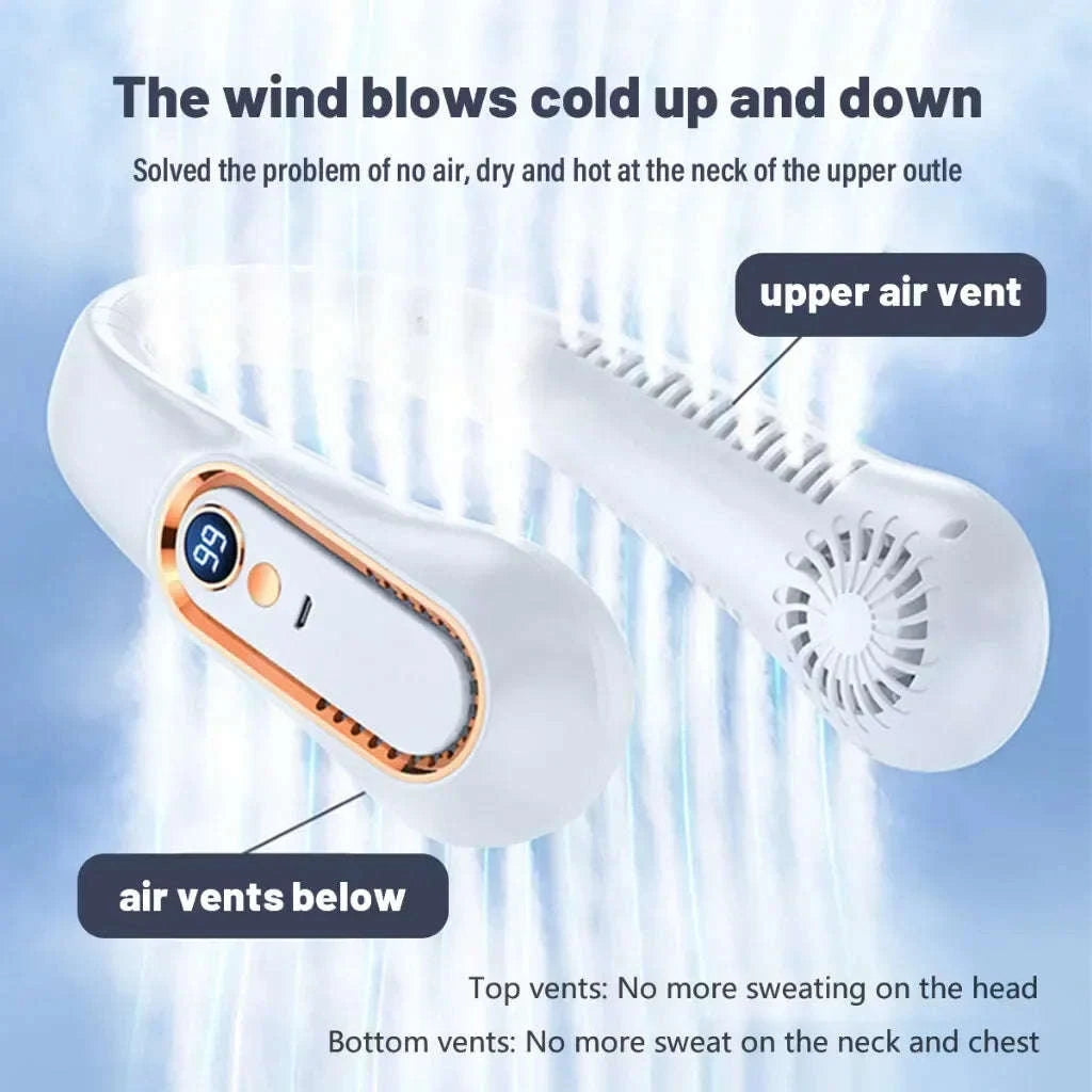 Neck Bladeless Fan with USB Charging and Digital Display-White