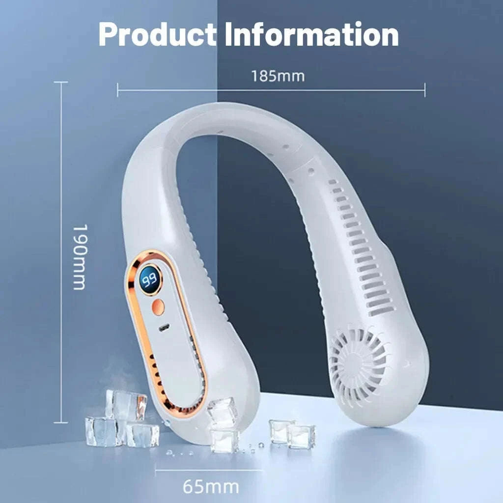 Neck Bladeless Fan with USB Charging and Digital Display-White