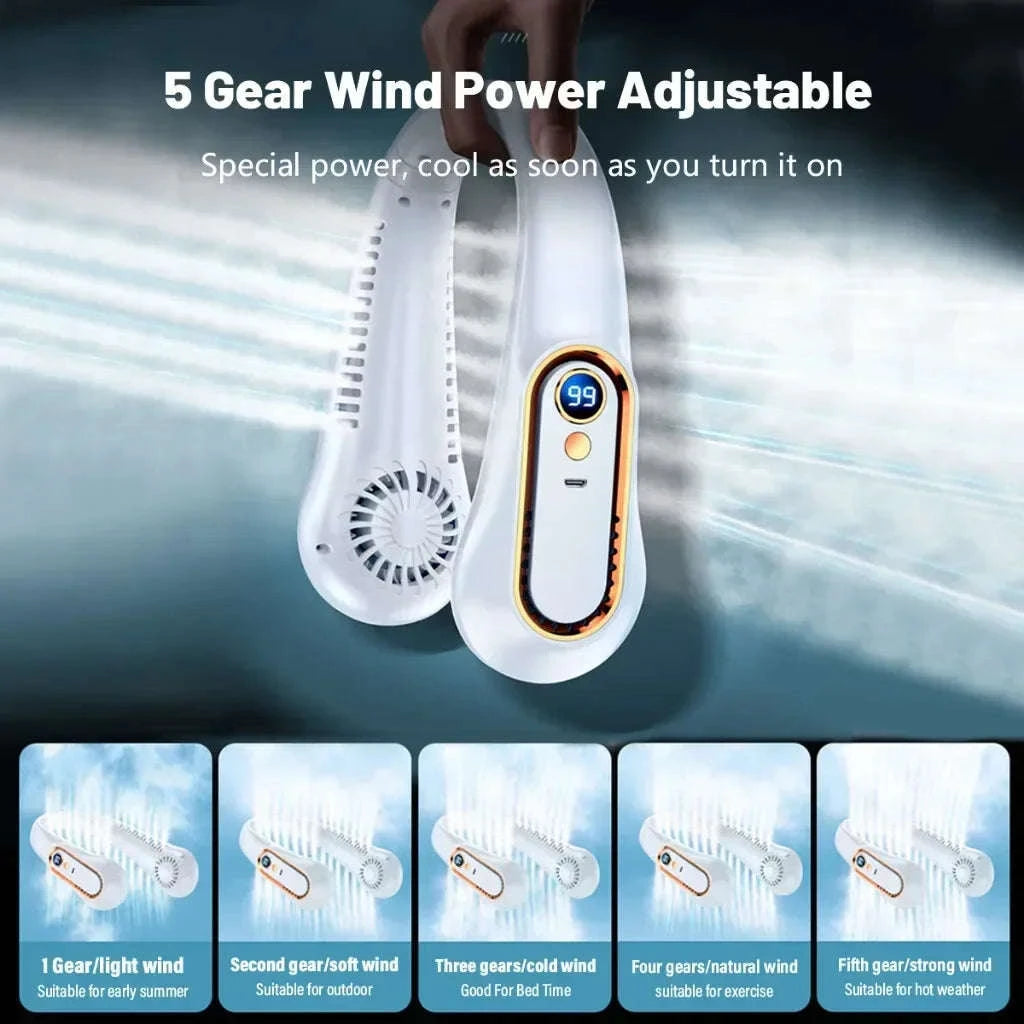 Neck Bladeless Fan with USB Charging and Digital Display-White