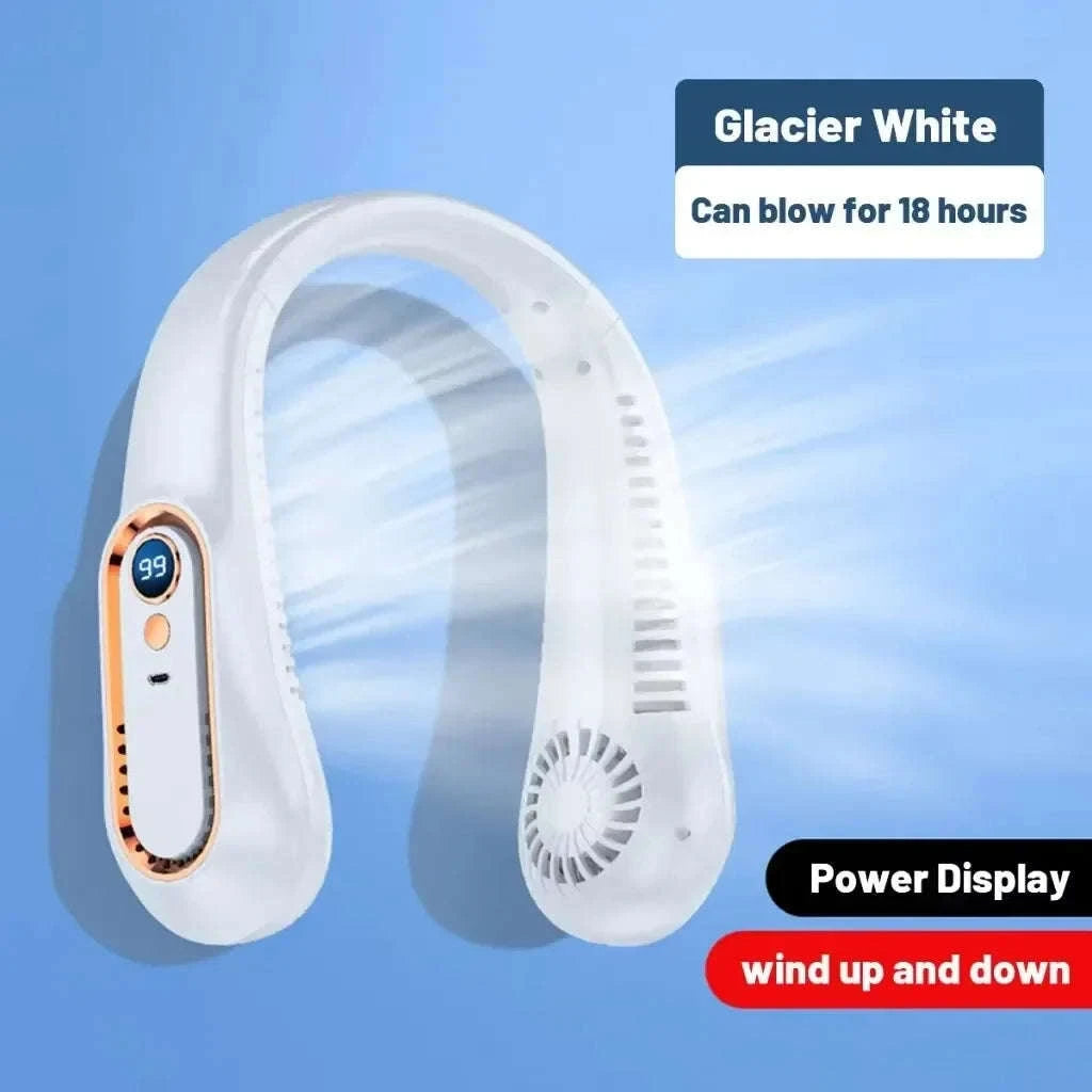 Neck Bladeless Fan with USB Charging and Digital Display-White
