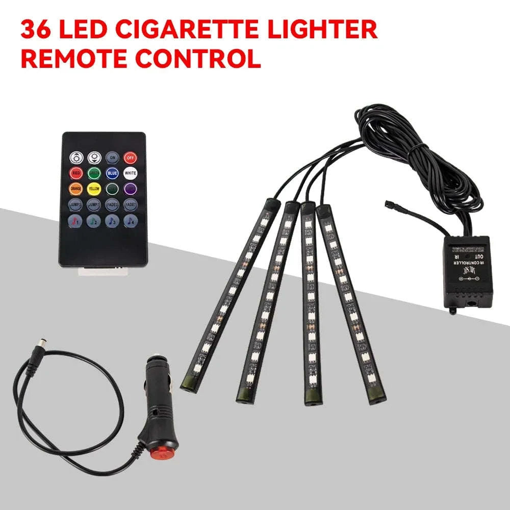 Neon RGB LED Car Foot Lights-36LED Remote Cig