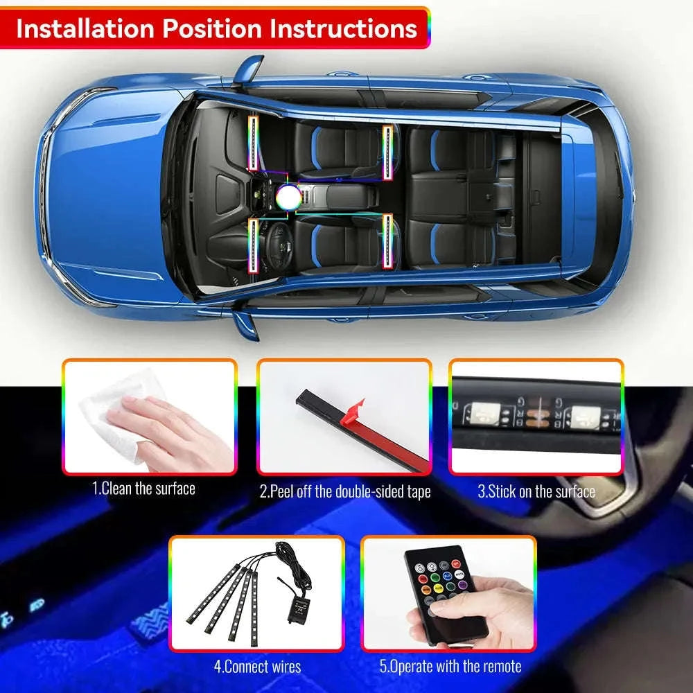 Neon RGB LED Car Foot Lights-36LED Remote Cig