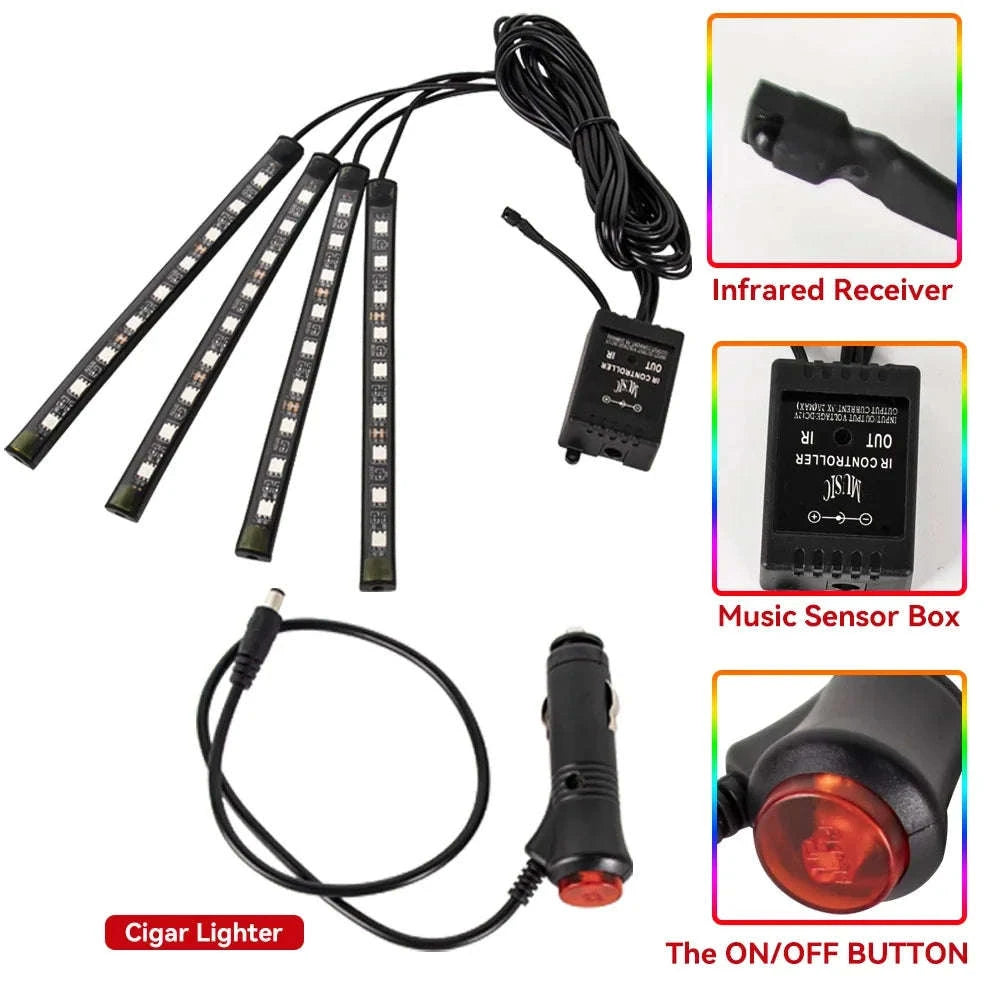 Neon RGB LED Car Foot Lights-36LED Remote Cig