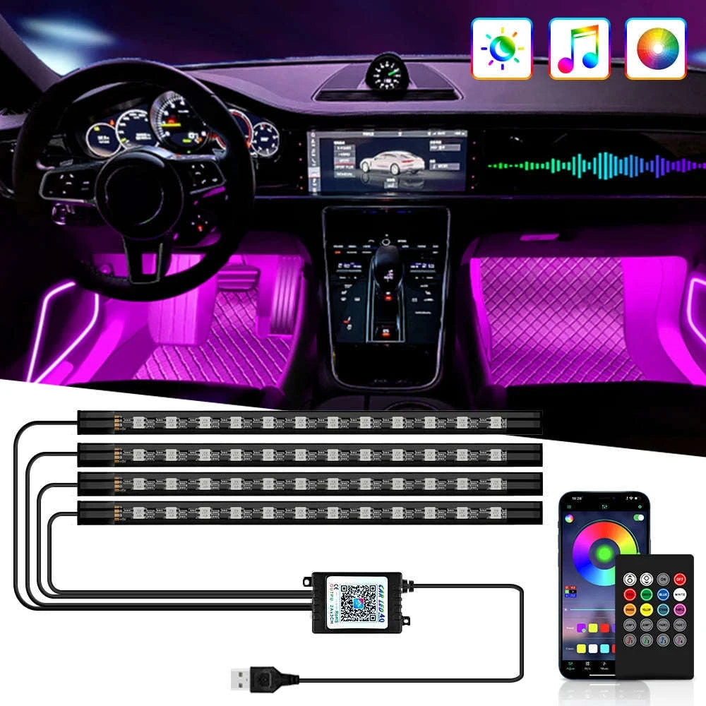 Neon RGB LED Car Foot Lights-36LED Remote Cig