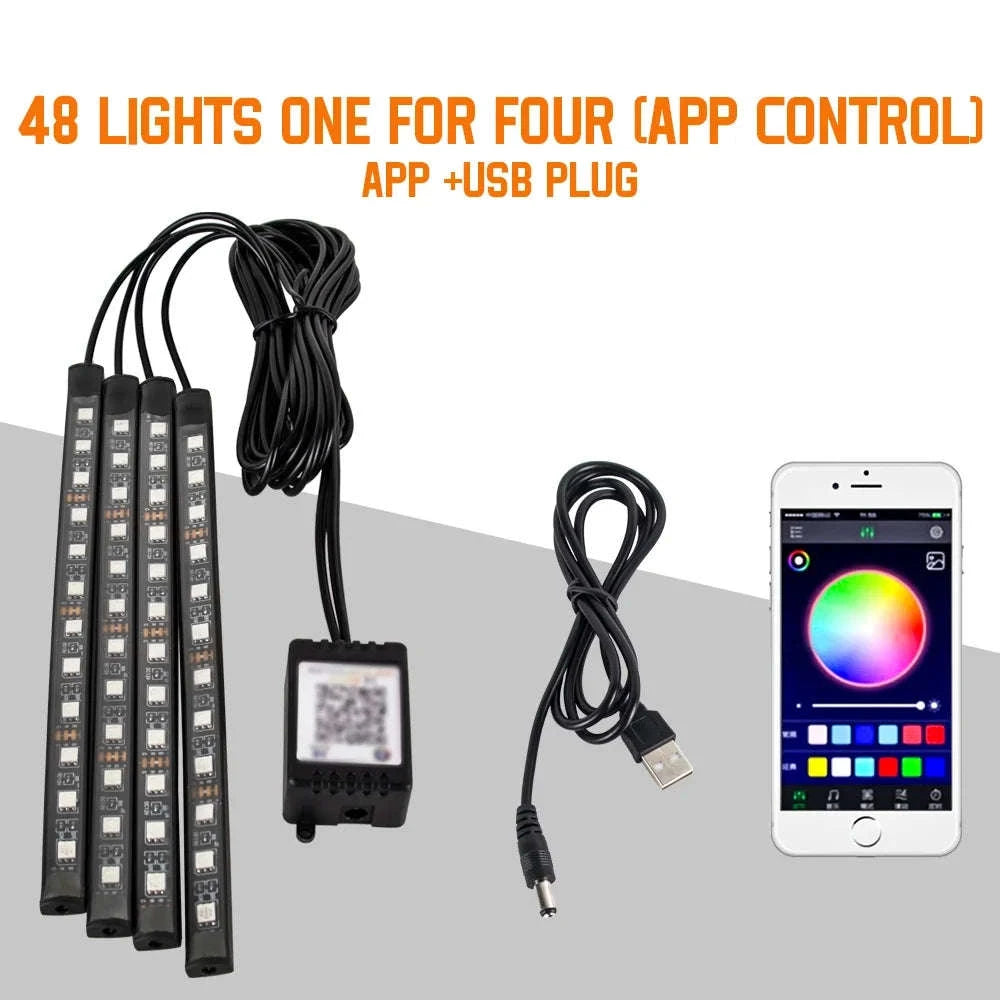 Neon RGB LED Car Foot Lights-36LED Remote Cig