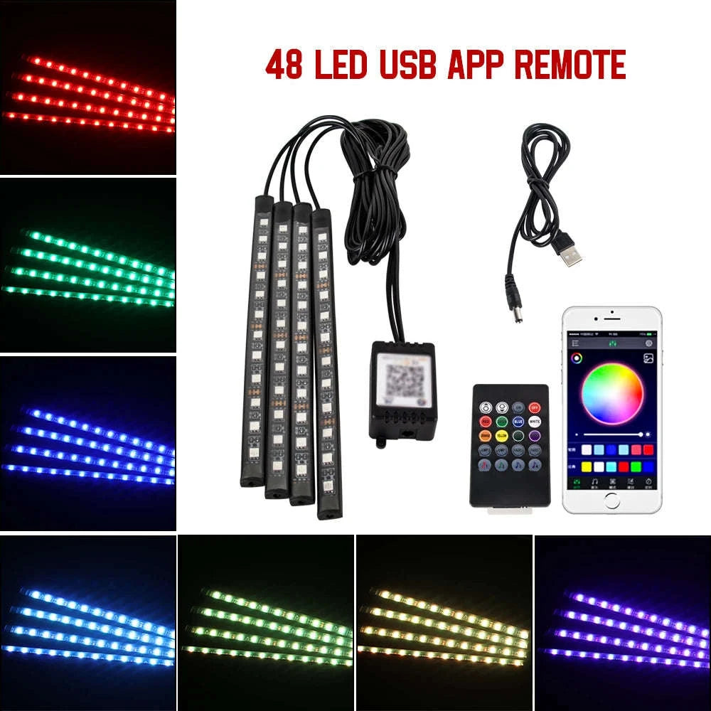 Neon RGB LED Car Foot Lights-36LED Remote Cig