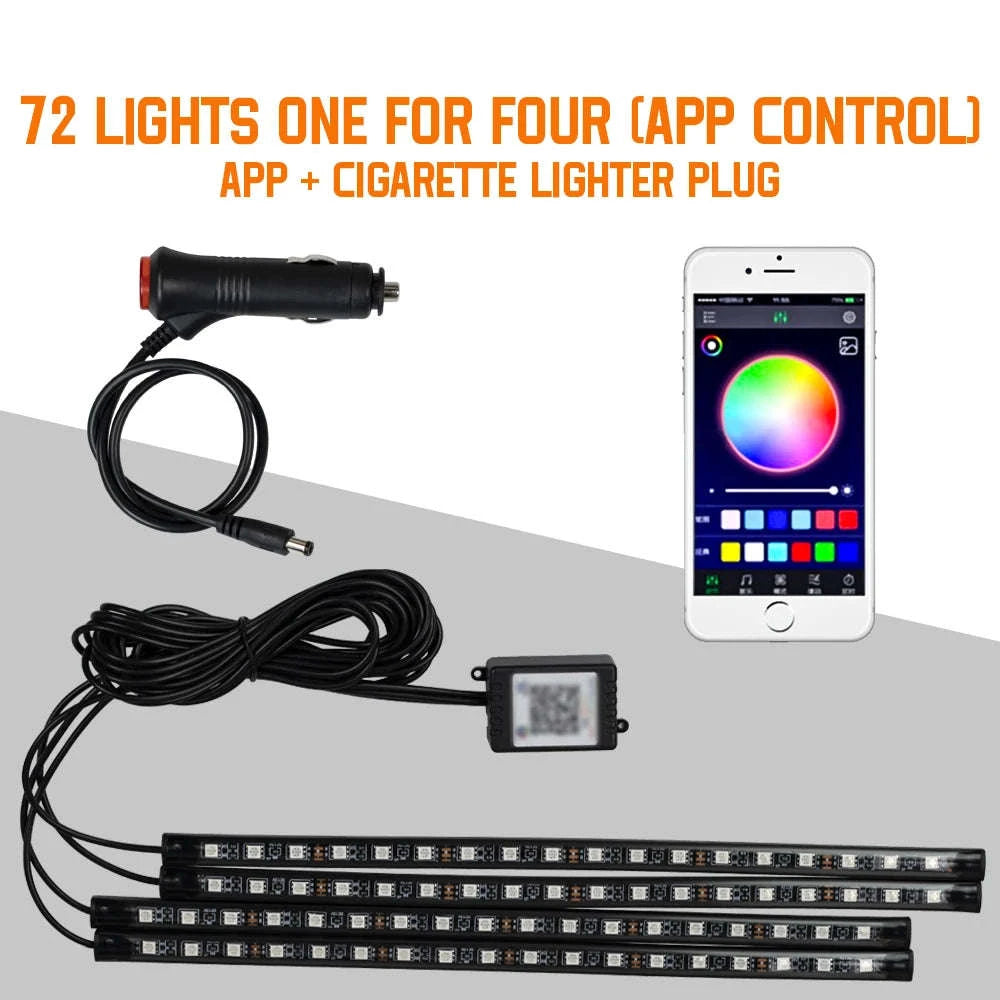 Neon RGB LED Car Foot Lights-36LED Remote Cig