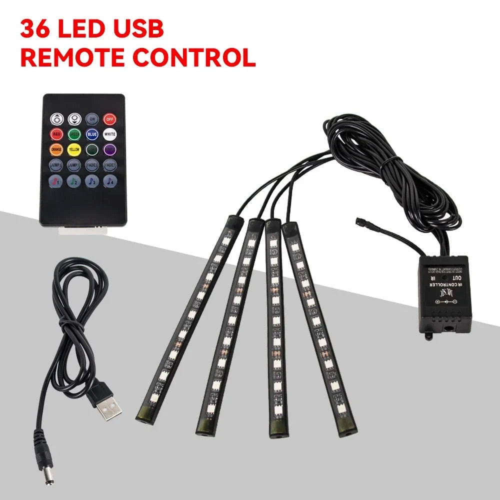 Neon RGB LED Car Foot Lights-36LED Remote Cig