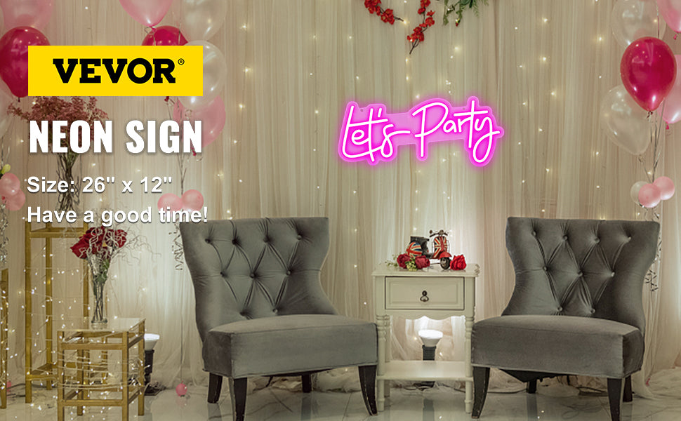 LED “Let’s Party” Neon Sign with Remote & Adjustable Brightness