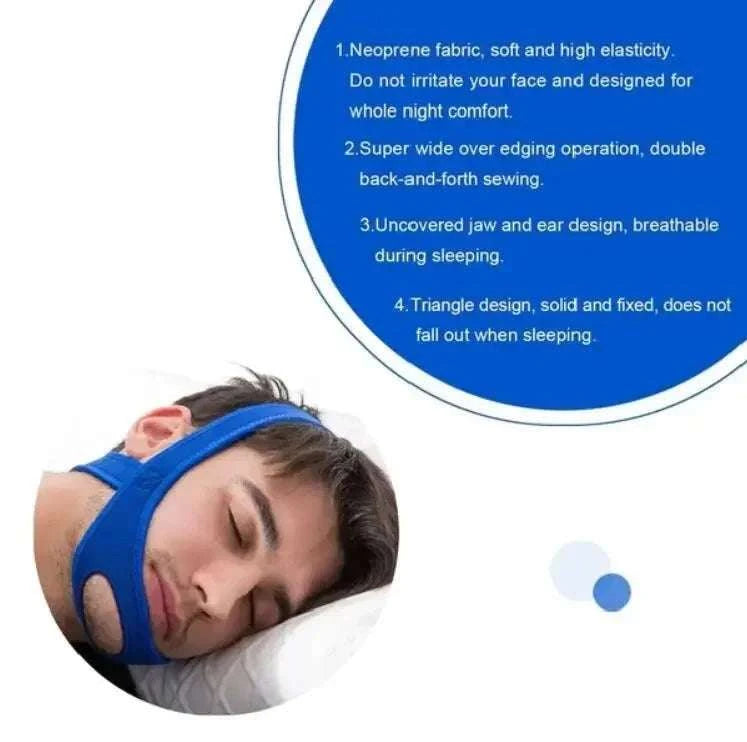 Neoprene Anti Snore Chin Strap for Restful Sleep-Blue