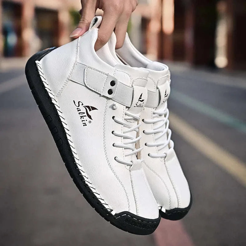 New 2025 Handmade Leather Casual Men Shoes Design Sneakers Man Breathable Leather Shoes Men Ankle Boots Outdoor-Red / 39