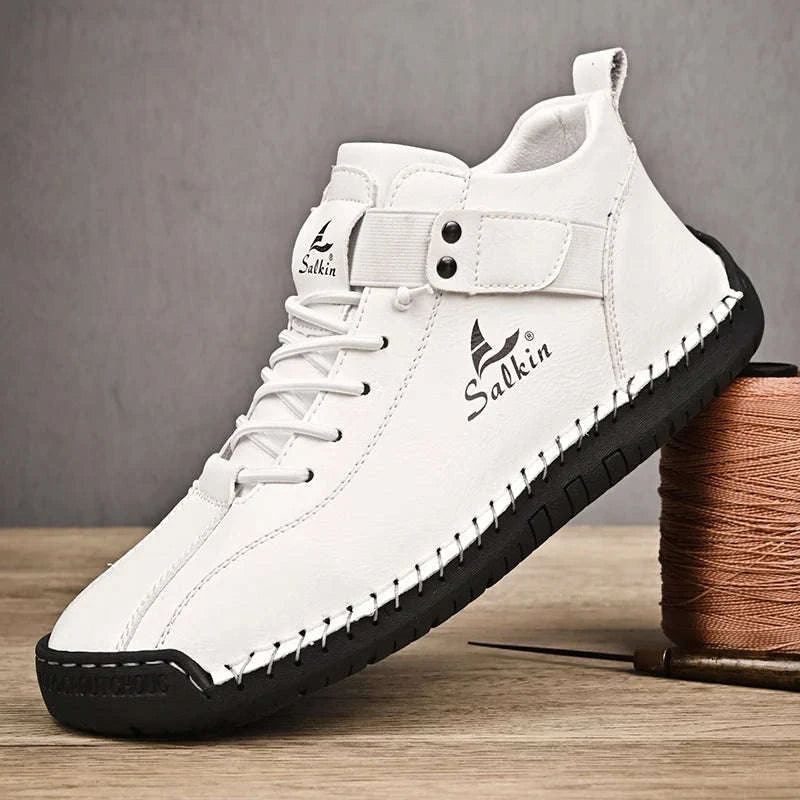 New 2025 Handmade Leather Casual Men Shoes Design Sneakers Man Breathable Leather Shoes Men Ankle Boots Outdoor-Red / 39