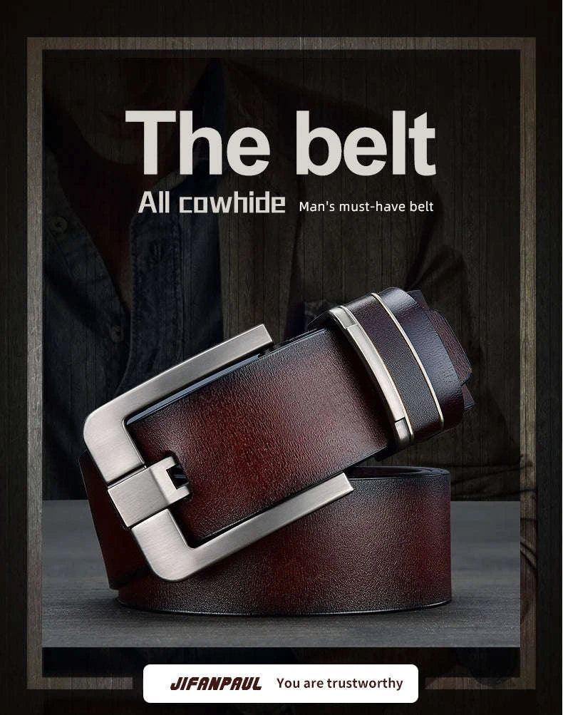 New Leather Cowhide Men's Belt with Metal Pin Buckle-coffee / 120cm
