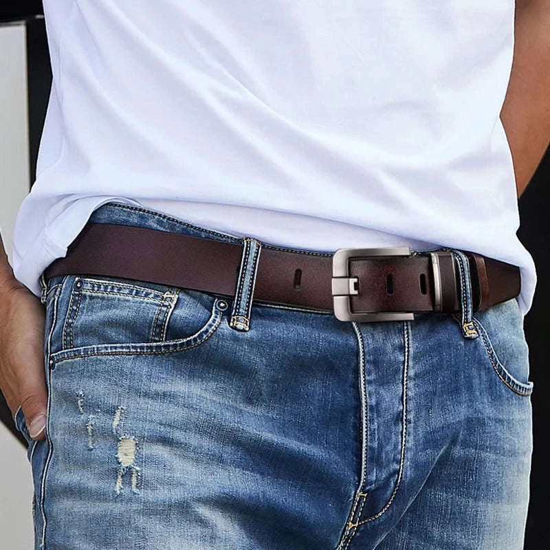 New Leather Cowhide Men's Belt with Metal Pin Buckle-coffee / 120cm