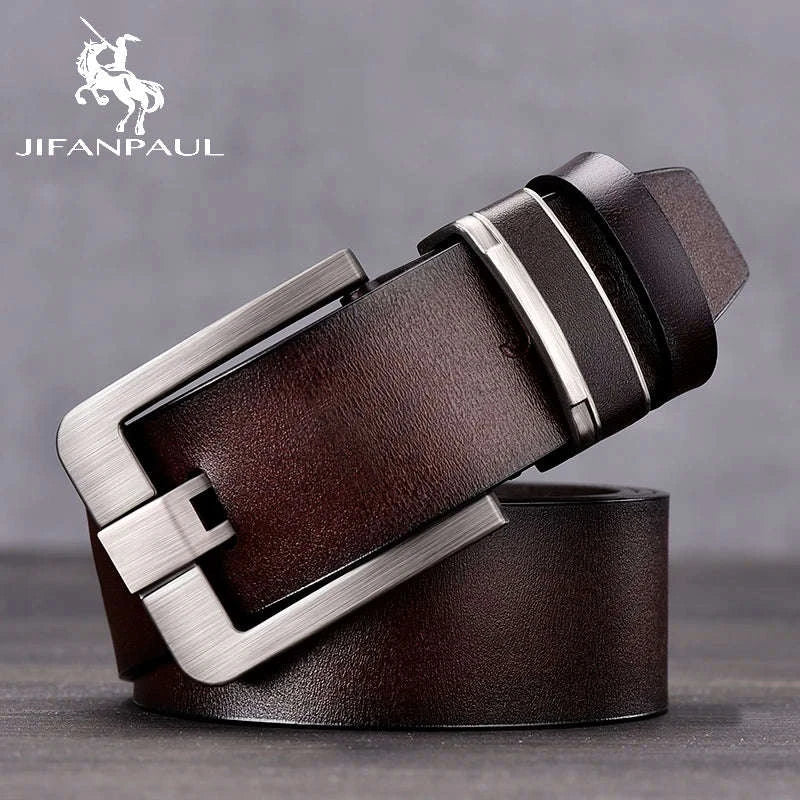 New Leather Cowhide Men's Belt with Metal Pin Buckle-coffee / 120cm