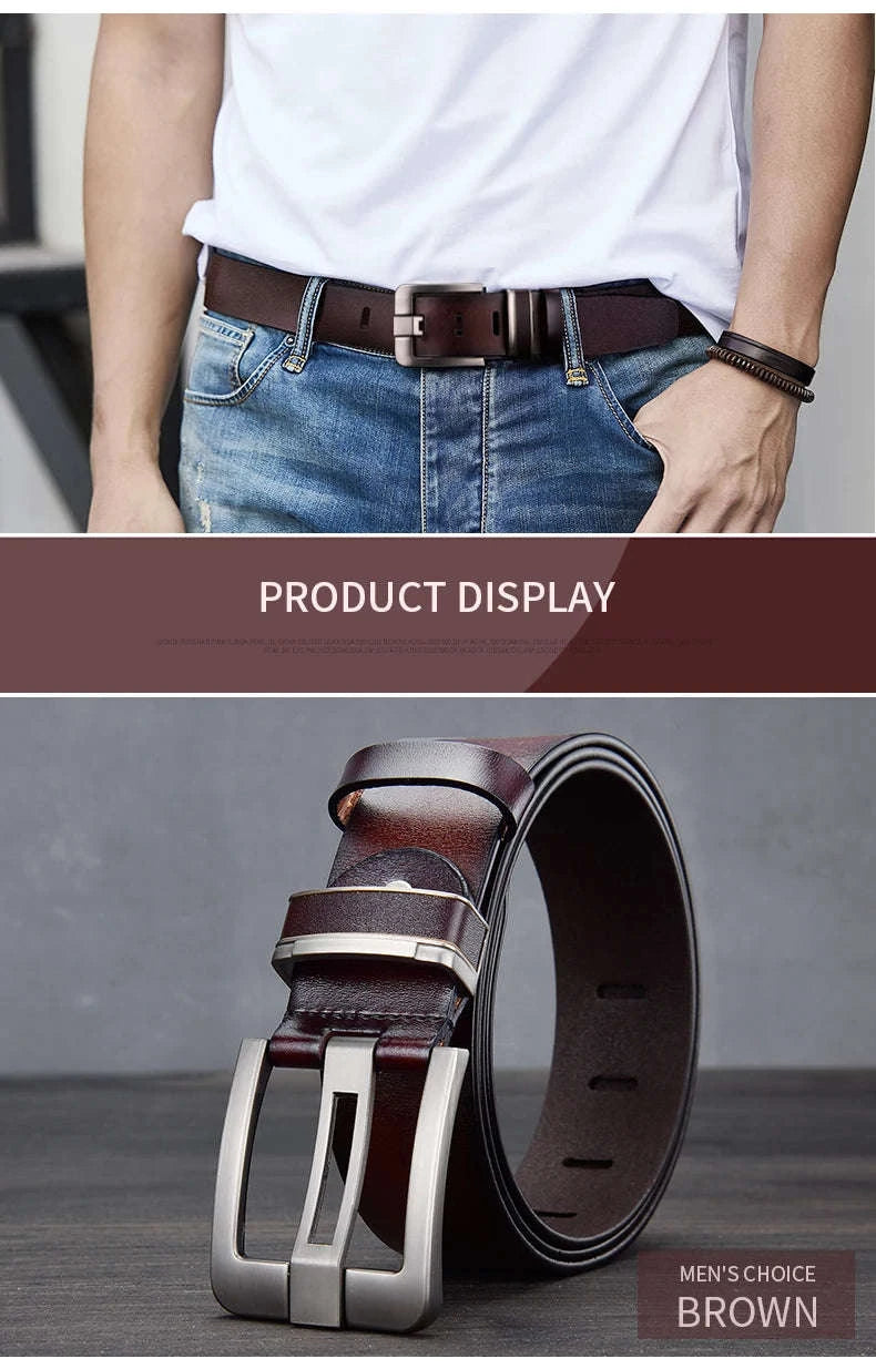 New Leather Cowhide Men's Belt with Metal Pin Buckle-coffee / 120cm