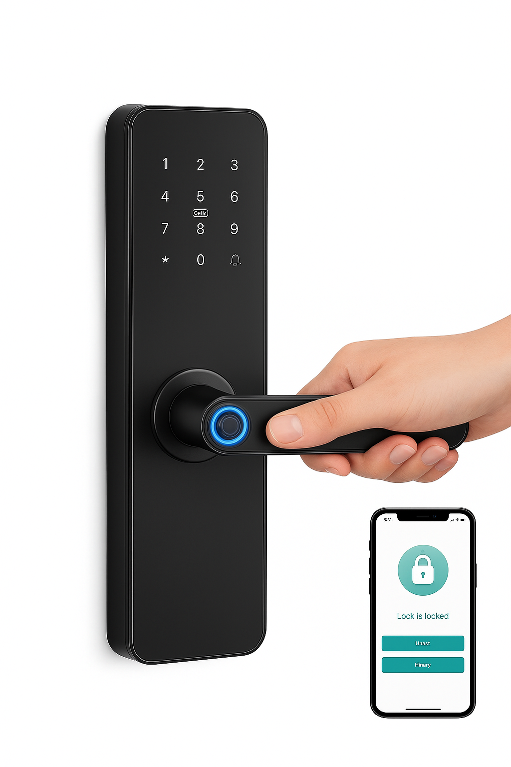 Neue smarte Türsicherung mit WIFI-kompatibler Tuya-App, digitales elektronisches Türschloss, Smart-Home-Holztürschloss mit Fingerabdruck und Schlüssel, Kartenlesen