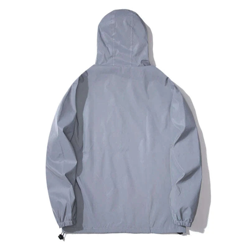 Night Reflective Windbreaker Hooded Jacket for Men-XXL / GRAY