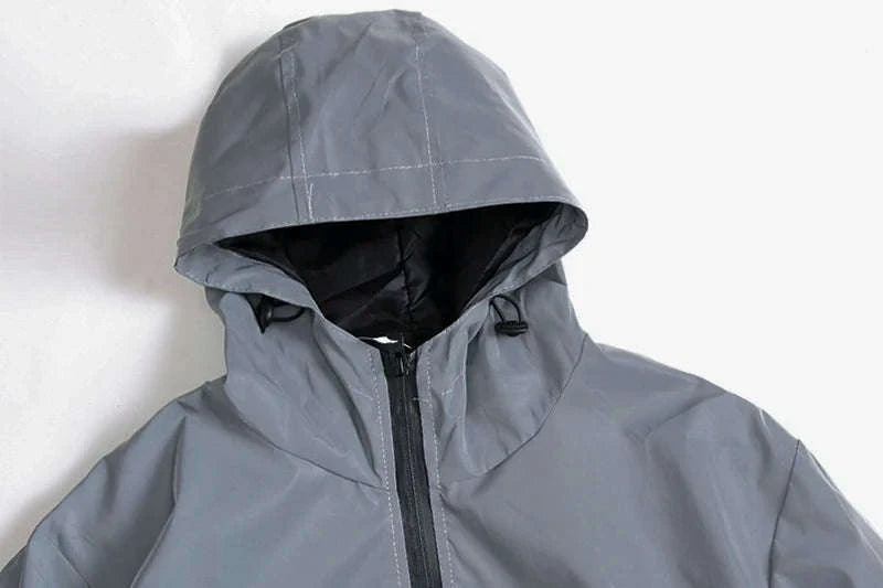 Night Reflective Windbreaker Hooded Jacket for Men-XXL / GRAY