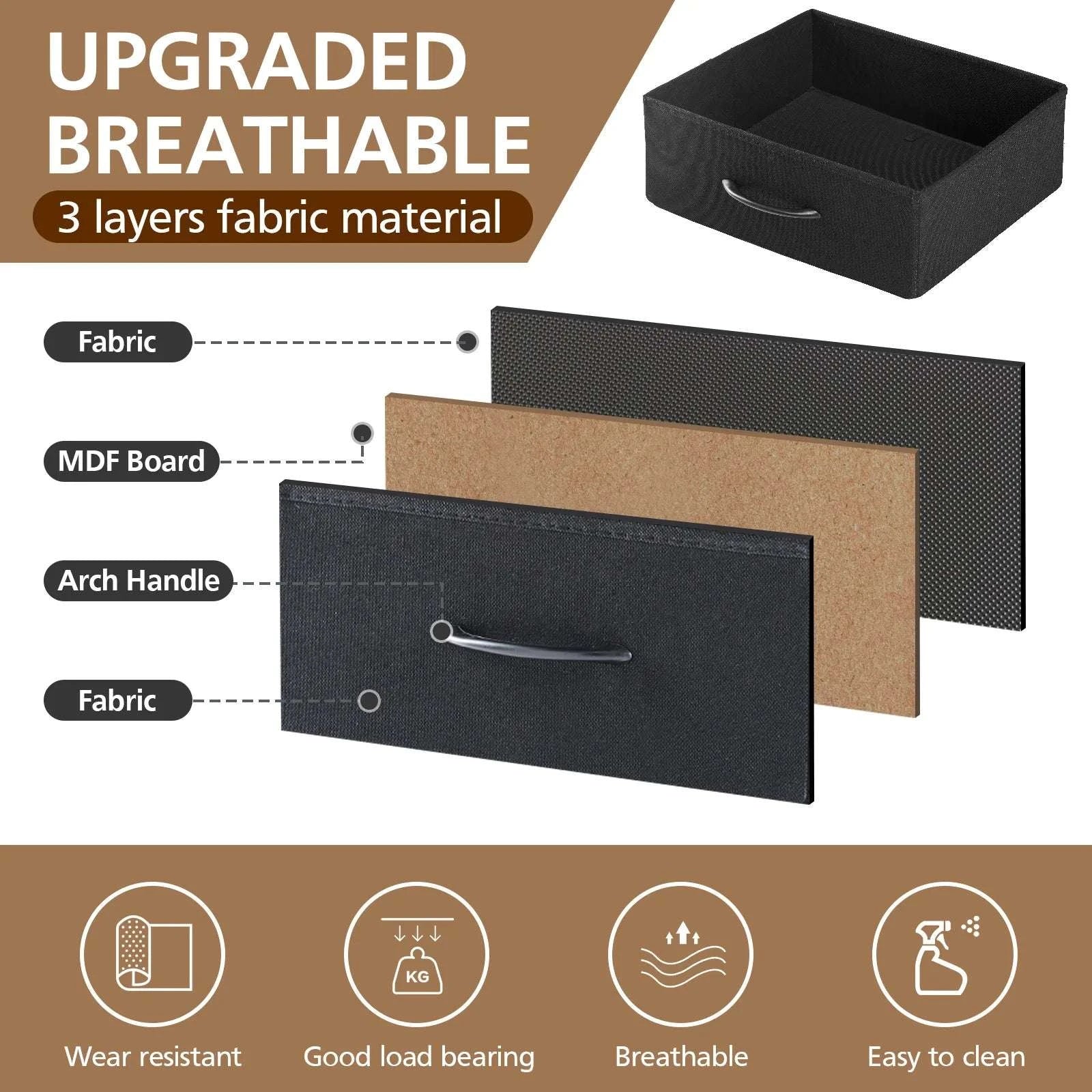 Nightstand with Charging Station, LED Light & 3 Fabric Drawers-black / United States