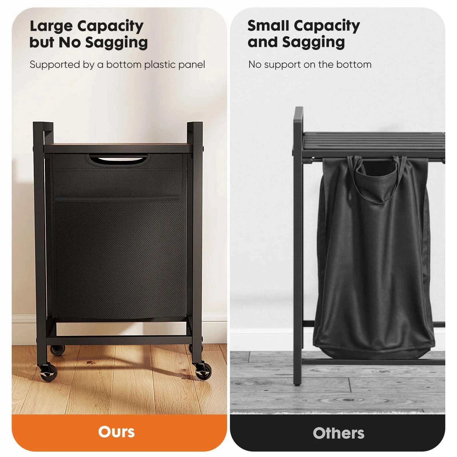 Nightstand with Charging Station, LED Lights & Fabric Drawers-Rust / United States