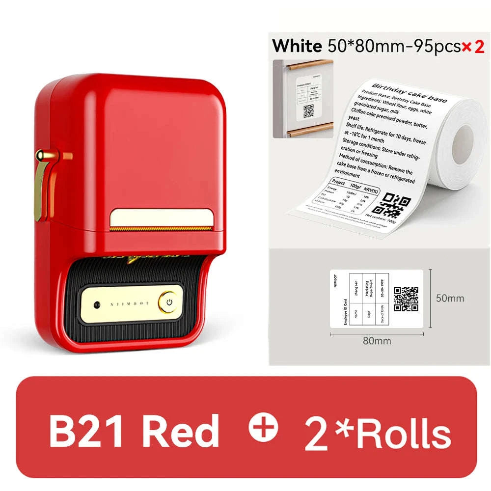 NiiMbot B21 Mini Thermal Printer Wireless Label Maker-Pink-50Round-2Rolls / China Mainland