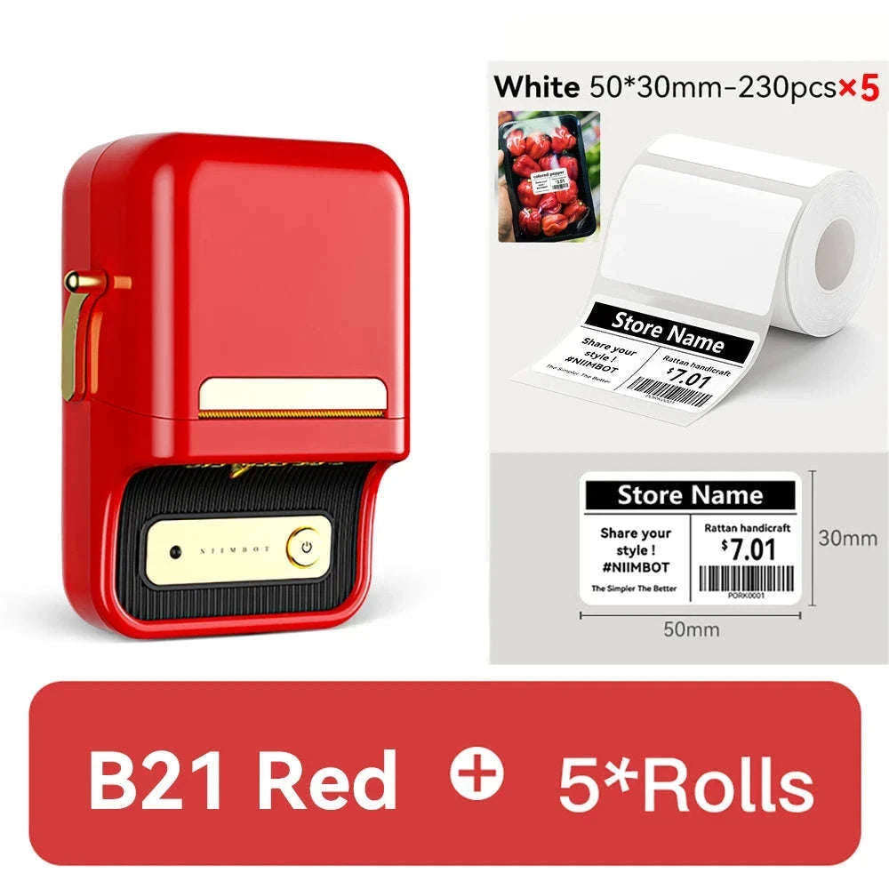 NiiMbot B21 Mini Thermal Printer Wireless Label Maker-Pink-50Round-2Rolls / China Mainland