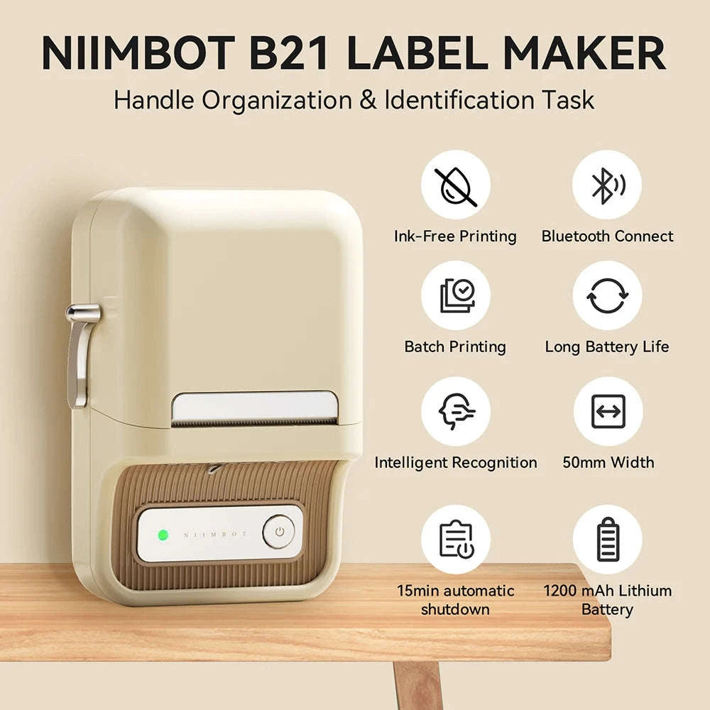 NiiMbot B21 Mini Thermal Printer Wireless Label Maker-Pink-50Round-2Rolls / China Mainland