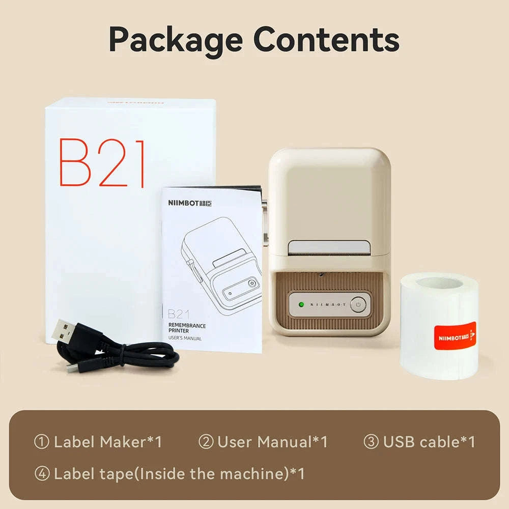 NiiMbot B21 Mini Thermal Printer Wireless Label Maker-Pink-50Round-2Rolls / China Mainland