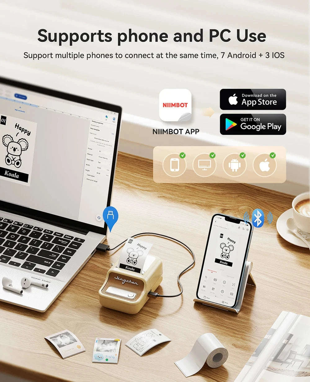 NiiMbot B21 Mini Thermal Printer Wireless Label Maker-Pink-50Round-2Rolls / China Mainland