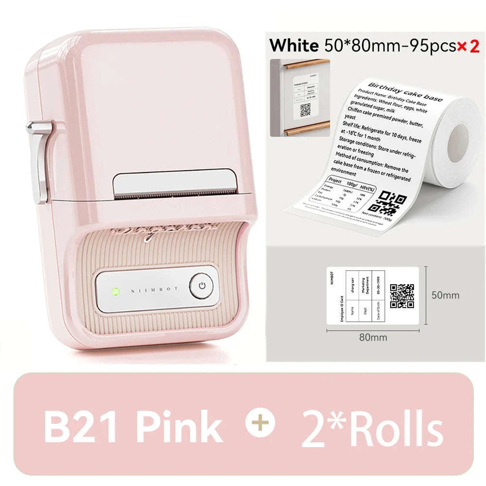 NiiMbot B21 Mini Thermal Printer Wireless Label Maker-Pink-50Round-2Rolls / China Mainland